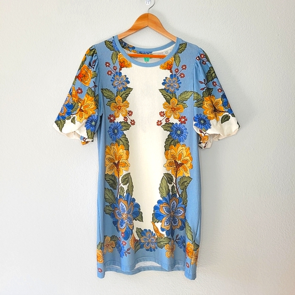 Farm Rio NWT Vestido T-shirt Bufan Mini Dress sz P (Small) Floral 100% Cotton